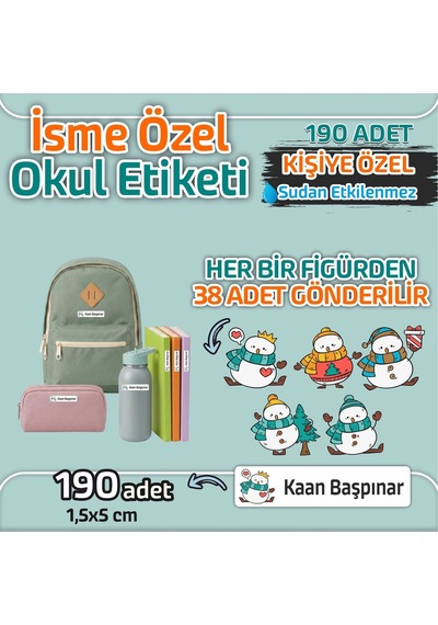 Kapbirhediye Okul Etiketi Isme Özel Kalem Defter Etiketi Kardanadam Temalı 190 Adet Çok Renkli