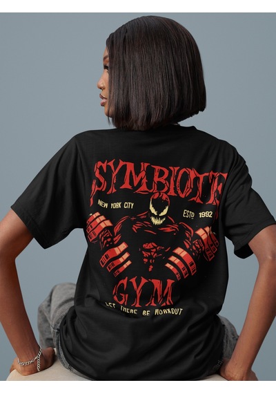 Özel Tasarım Venom Film Fitness Sırt Baskılı Unisex Oversize Tişö Siyah