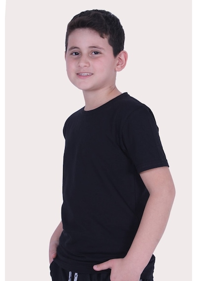 Fyk Kids Düz Model Farklı Renk Seçeneği Ile Unisex Çocuk Tişört Siyah