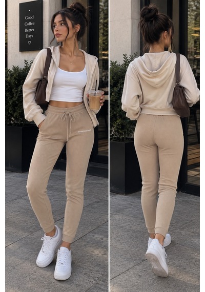 Gugus Outlet Alt Giyim Modelleri Bej-tayt-eşofman-fitilli