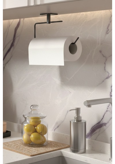 Yapışkanlı Siyah Rulo Havluluk Peçetelik Yapışkanlı Pratik Banyo Mutfak Askısı Kağıt Rulo Havluluk S Diğer