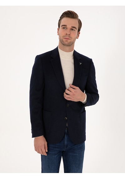 Cacharel Lacivert Slim Fit %100 Kaşmir Flanel Ceket