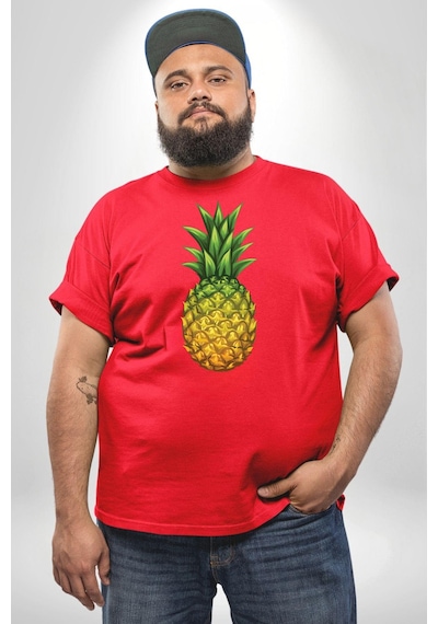 Angemiel Ananas Meyve Kırmızı Büyük Beden Erkek Kadın Unisex Basic Ön Baskılı Tişört Kırmızı