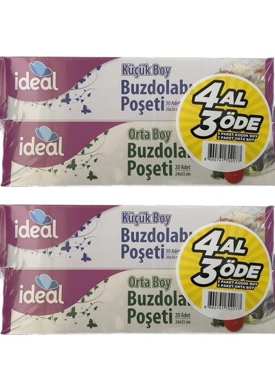 İdeal Buzdolabı Poşeti 4 Al 3 Öde 2 Orta + 2 Küçük x 2 Set