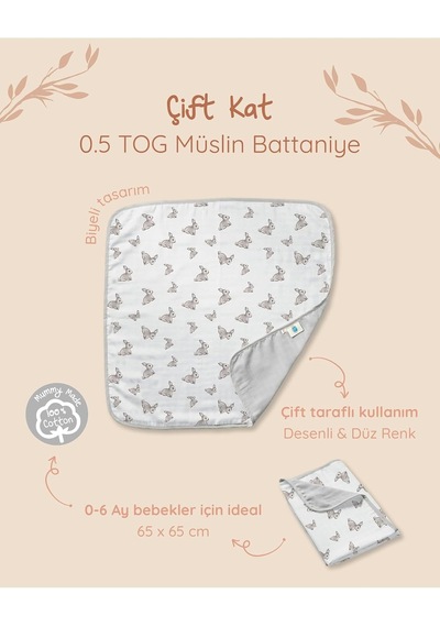 % 100 Pamuk Çift Kat Müslin Battaniye Iconique Lapin - Gri Tavşan 65x65 Cm Çftthrow1001 Çok Renkli