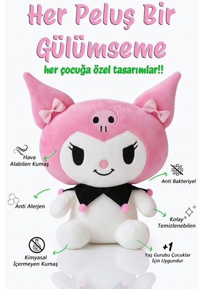 Kuromi Peluş Oyuncak 40cm - Koleksiyonluk & Sevimli Açık Pembe