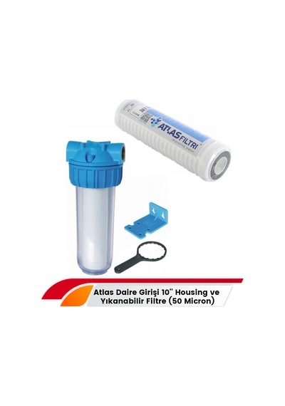 Lotto Filters Atlas Daire Girişi 10'' Housing Ve Yıkanabilir Filtre 50 Micron