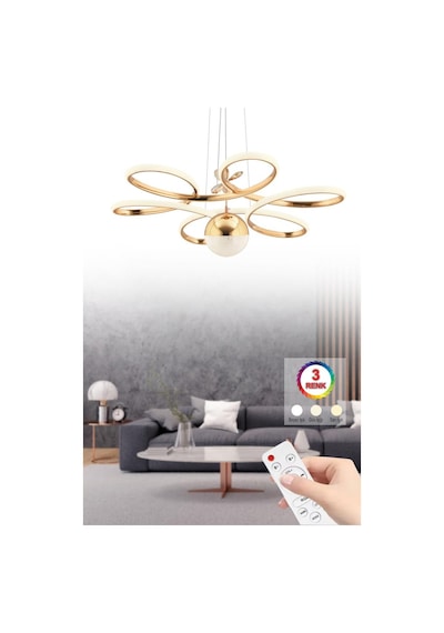 İstanbul Avize Papatya Gold 3 Renk Ledli Kumandalı Modern Led Avize Gold