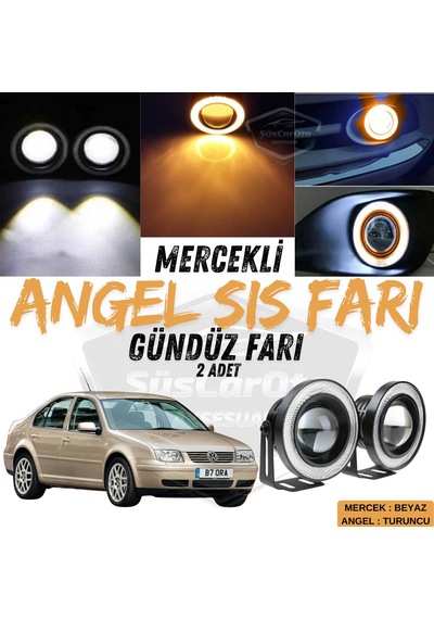 Vw Bora 1998-2006 Uyumlu Mercekli Angel Sis Farı Metal Su Geçirmez 76 Mm Turuncu Halkalı Gündüz Farı Angel Eyes 2 Adet