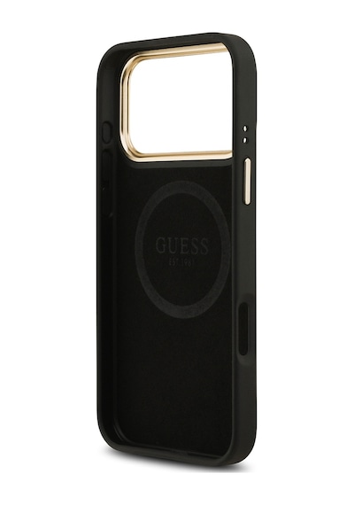 Apple Uyumlu iPhone 17 Pro Max Kılıf Guess Lisanslı M-safeli 4g Desenli Pu Metal Plaka Klasik Logolu Siyah Siyah