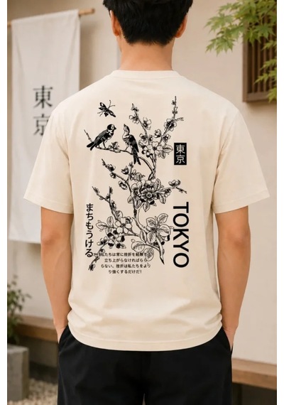 Butik İstanbul Erkek Ön Ve Arka Tokyo Kuş Çiçek Baskılı Oversize T-shirt - Ekru Butik İstanbul Erkek Ön Ve Arka Tokyo Kuş Çiçek Baskılı Oversize T-shirt - Ekru