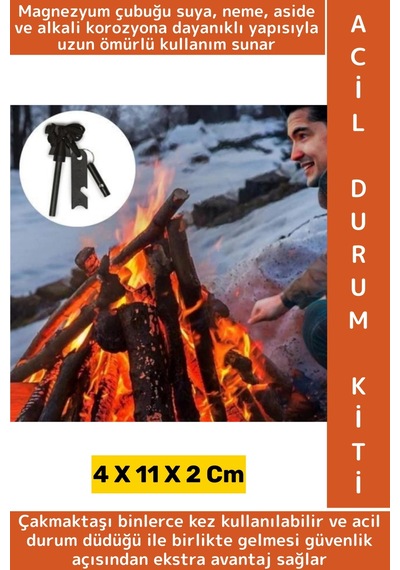 Dayanıklı Outdoor Kamp Piknik Ateş Acil Durum Sos Düdük Magnezyum Çakmaktaşı Özel Hayatta Kalma Kiti Çok Renkli