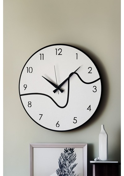 Dekoratif Yeni Modern Caph Beyaz - Siyah Ahşap Duvar Saati 48cm Siyah - Beyaz