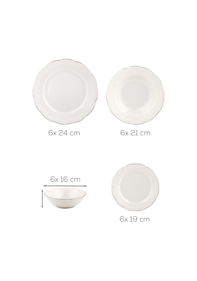 Porsima 4435 Büşra Platin Yaldızlı Yemek Takımı 24 Parça 6 Kişilik Yemek Seti Beyaz