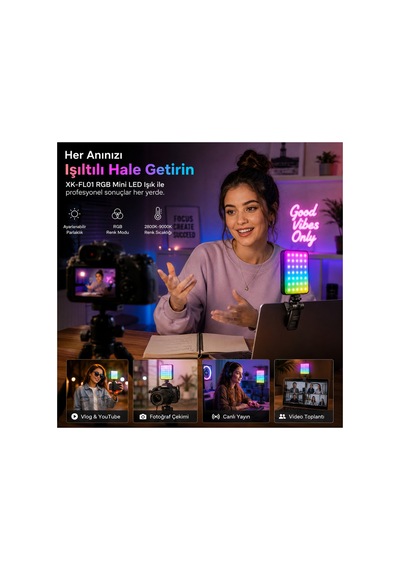 Xk-fl01 129 Led Rgb Şarjlı Kamera Ve Telefon Vlog Çekim Işığı 3000mah Siyah