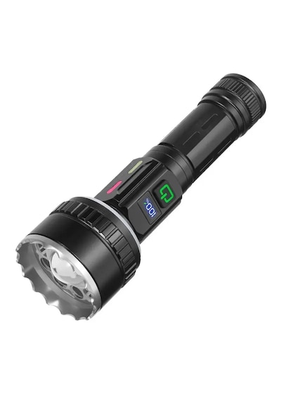 Güçlü Led El Feneri Tam Set - Tripod + Sert Taşıma Çantası + Şarj Kablosu Ve Bilek Askılı & Powerbank Özellikli 10 Mod Gri