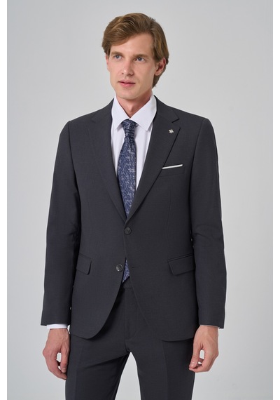 Morven Erkek Füme Yünlü Slim Fit Mono Yaka Takım Elbise 25mc001045050 Füme