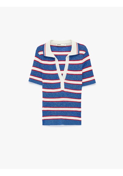 Koton Viskon Karışımlı Rayon Kumaş Polo Yaka Kısa Kollu Çizgili Triko Kazak Mavi Çizgili 6sak90189ht Koton Viskon Karışımlı Rayon Kumaş Polo Yaka Kısa Kollu Çizgili Triko Kazak Mavi Çizgili 6sak90189ht