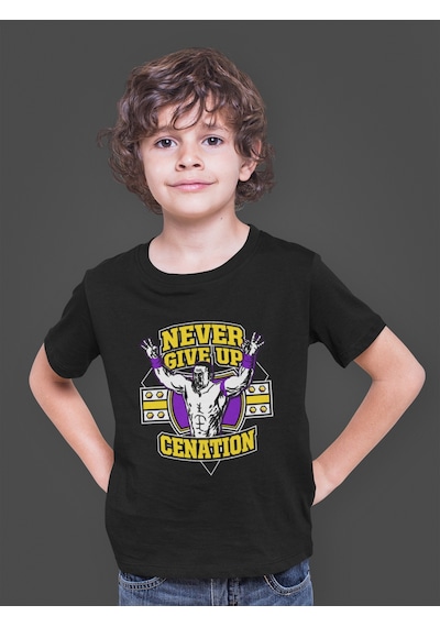 Bumeta John Cena Never Give Up Motivasyon Çocuk Tişört T-shirt Siyah