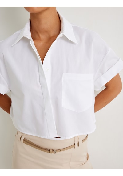 Koton Crop Gömlek Kısa Kollu Cep Detaylı Beyaz 4sak60177ew