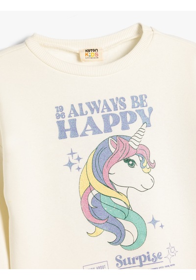 Koton Unicorn Sweatshirt Uzun Kollu Bisiklet Yaka Şardonlu Pamuklu Ekru 5wkg10229ak Ekru