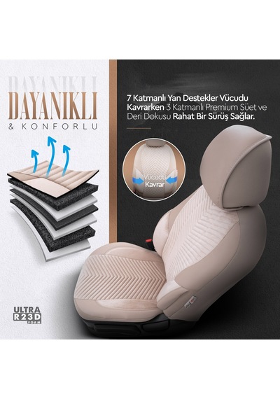 Advanced Design Özel Tasarım Premium Deri-Keten Ekstra Destekli Universal Oto Koltuk Kılıfı Tam Set