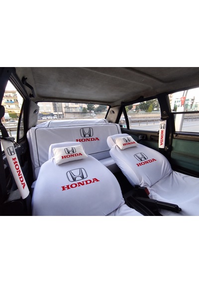 Beyaz Honda Super Set+havlu Set Servıs Kılıf Yastık Kemer Torpido Ve Sırt Havlu+anahtarlık