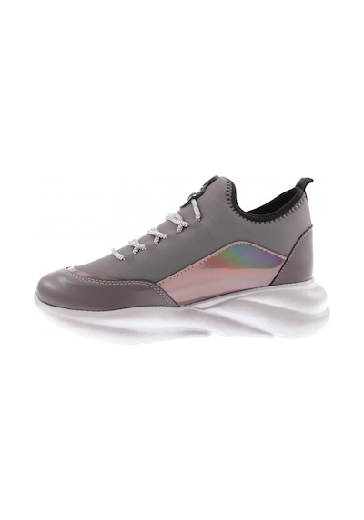 Dgn 315 Kadin Kalin Taban Strech Detayli Silver Taş Bağcikli Sneakers Ayakkabi 315-2026-R6469 Gri - Platin