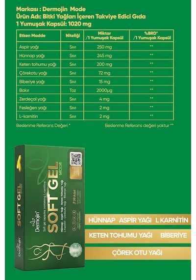 Dermojin Soft Gel Mode Takviye Edici Gıda 30 Yumuşak Kapsül