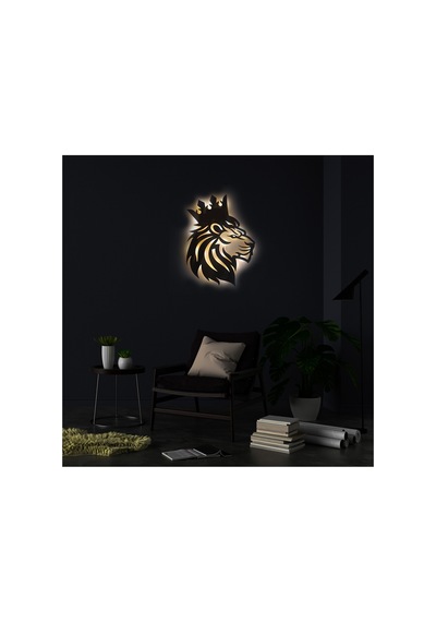 Led Işıklı Yan Portre Aslan Figürlü Tablo Duvar Dekorlu Gece Lambası Sarı - 737713025 Sarı
