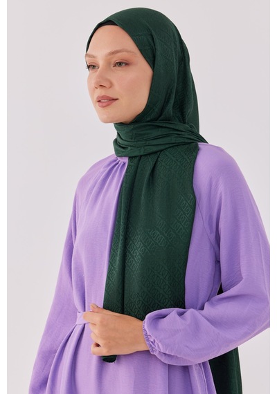 Mirsoy Scarf Halka Desen Parlak Jakar Şal - Zümrüt Zümrüt