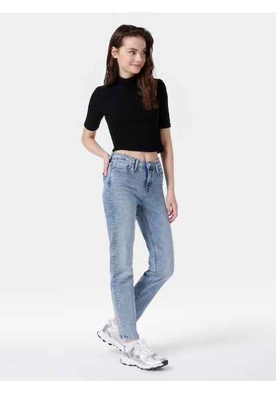 Colins 703 Cl1064309 Carla Dar Kesim Normal Bel Düz Paça Kadın Pantolon Mavi