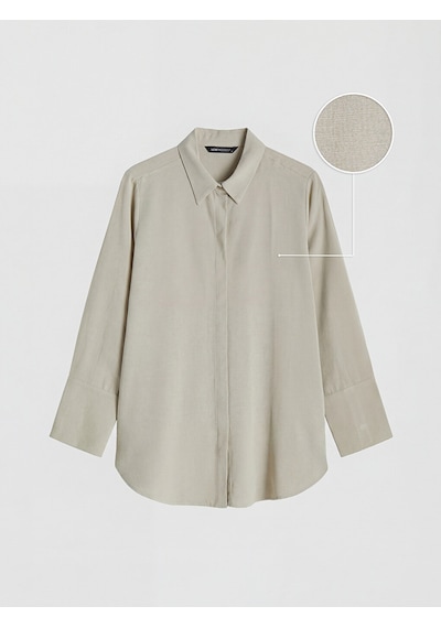 Lcw Modest Bej Oversize Keten Karışımlı Kadın Gömlek Tunik