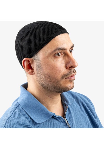 Soft Örgü Zirkon Namaz Takkesi Siyah