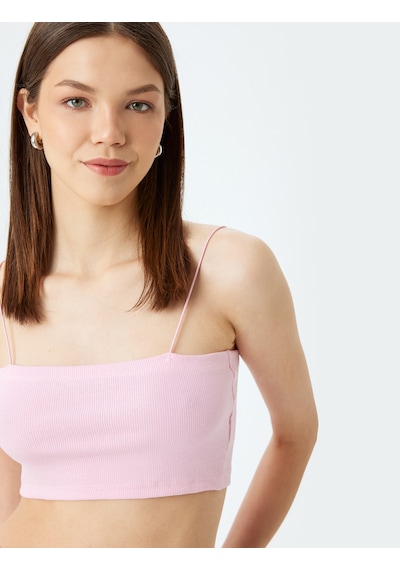 Koton Fitilli İp Askılı Slim Fit Crop Kadın Atlet Pembe 5sal30046ık Gül
