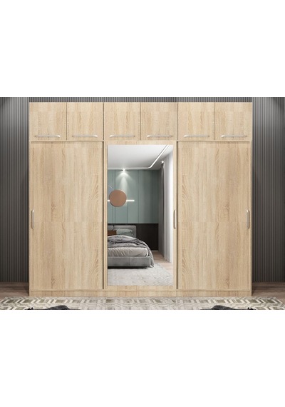 Runa Sürgü Kapaklı Gardırop Yüklüklü Meşe 180cm