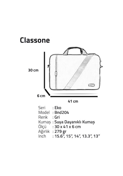Classone Bnd204 15.6 İnç Eko Serisi Notebook Çantası -Gri