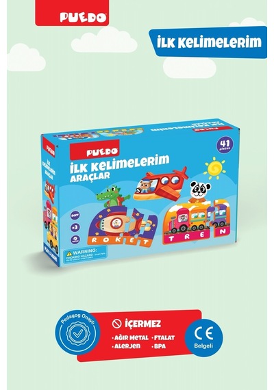 Puedo İlk Kelimelerim Araçlar Puzzle Eva Eğitici Oyuncak 3+ Harf Öğrenme 41 Parça