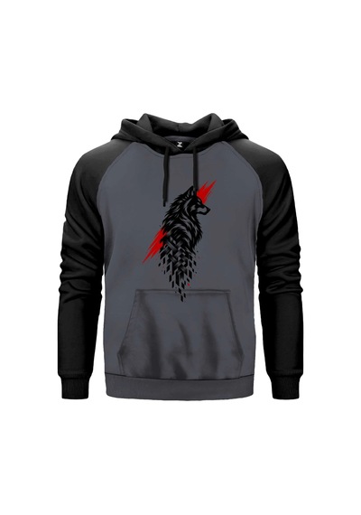Bozkurt Geometirk Gölge Gri Renk Reglan Kol Sweatshirt Kapşonlu