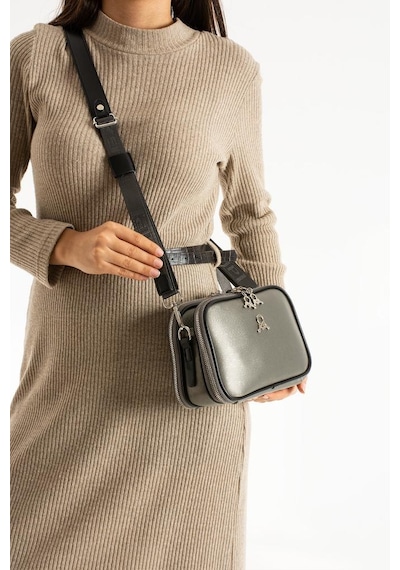 Baginn Çapraz Askılı Kadın Omuz Çantası 25 15 Cm Vegan Deri Mega Bag Postacı Çanta Günlül Suni Deri Çanta Gri