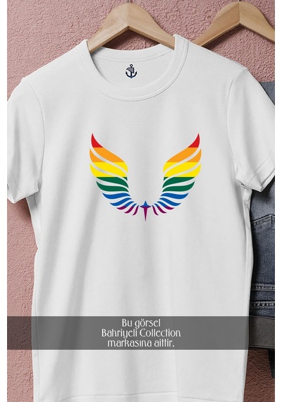 Oversize Wings Lgbt Colors Tasarımlı Unisex T-shirt Beyaz