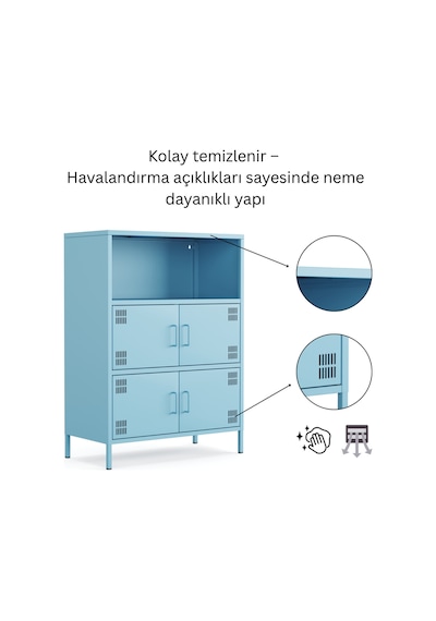 Pera Metal Çok Gözlü Dolap, 4 Kapaklı, Açık Raflı 80,50 X 40 X 109,50 Cm Ral 5024 Mavi Pera Metal Çok Gözlü Dolap, 4 Kapaklı, Açık Raflı 80,50 X 40 X 109,50 Cm Ral 5024 Mavi