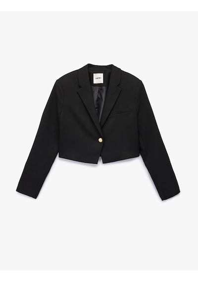 Koton Uzun Kollu Kruvaze Düğmeli Crop Blazer Ceket Siyah 6sak50023pw Siyah