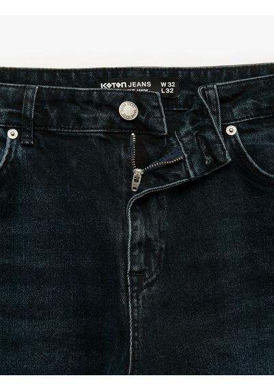 Koton Normal Bel Pamuklu Cepli Straight Jean Pantolon - Mark Jean Koyu İndigo 7wam40316nd