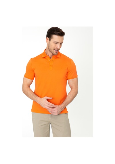 Turuncu Polo Yaka Slim Fit Basic Merserize T-shirt