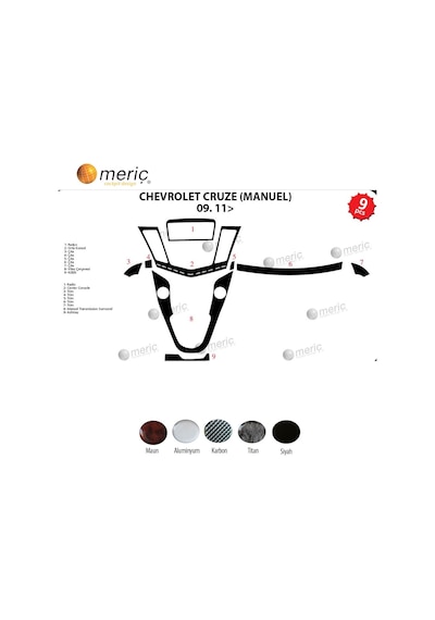 Meriç® Chevrolet Cruze Ön Torpido Kaplama (Manuel) 9 Prç 2011-› (530156047)