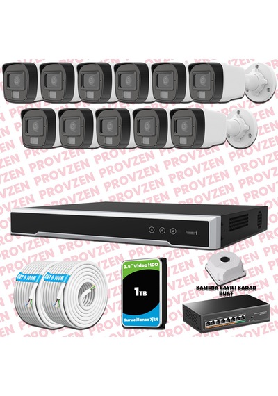 Provzen Hikvision 11 Kameralı Ip Full Hd Renkli Güvenlik Kamerası Mikrofonlu