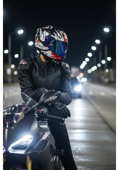 Gıvı 50.x Sharkbıte Mat Beyaz  1 Renkli 1 Şeffaf Vizörlü Motosiklet Kask Lacivert Vizör + Şeffaf