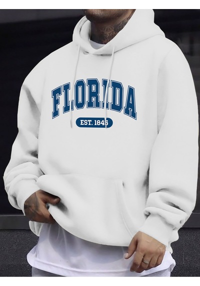 Startmore Startmoreflorida Est 1845 Mektup Yaratıcı Baskı Erkek Polar Giyim Sonbahar Günlük Eşofman Temel Spor K Beyaz