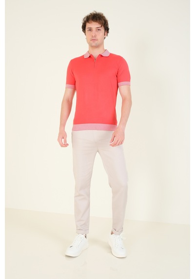Giyim Dünyası Erkek Renkli Yaka Yarım Fermuarlı Polo Yaka Merserize T-shirt Mercan 001